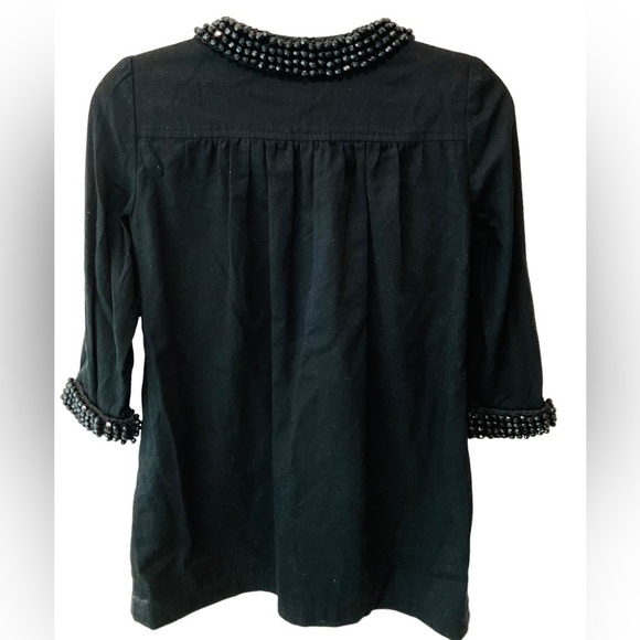 NWT Vtg Anthropologie Manoush Beaded Black Tunic Top Whimsy Goth V-Neck Size 6 - Picture 2 of 3